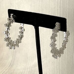 Silver Tone and Crystal Hoop Earrings